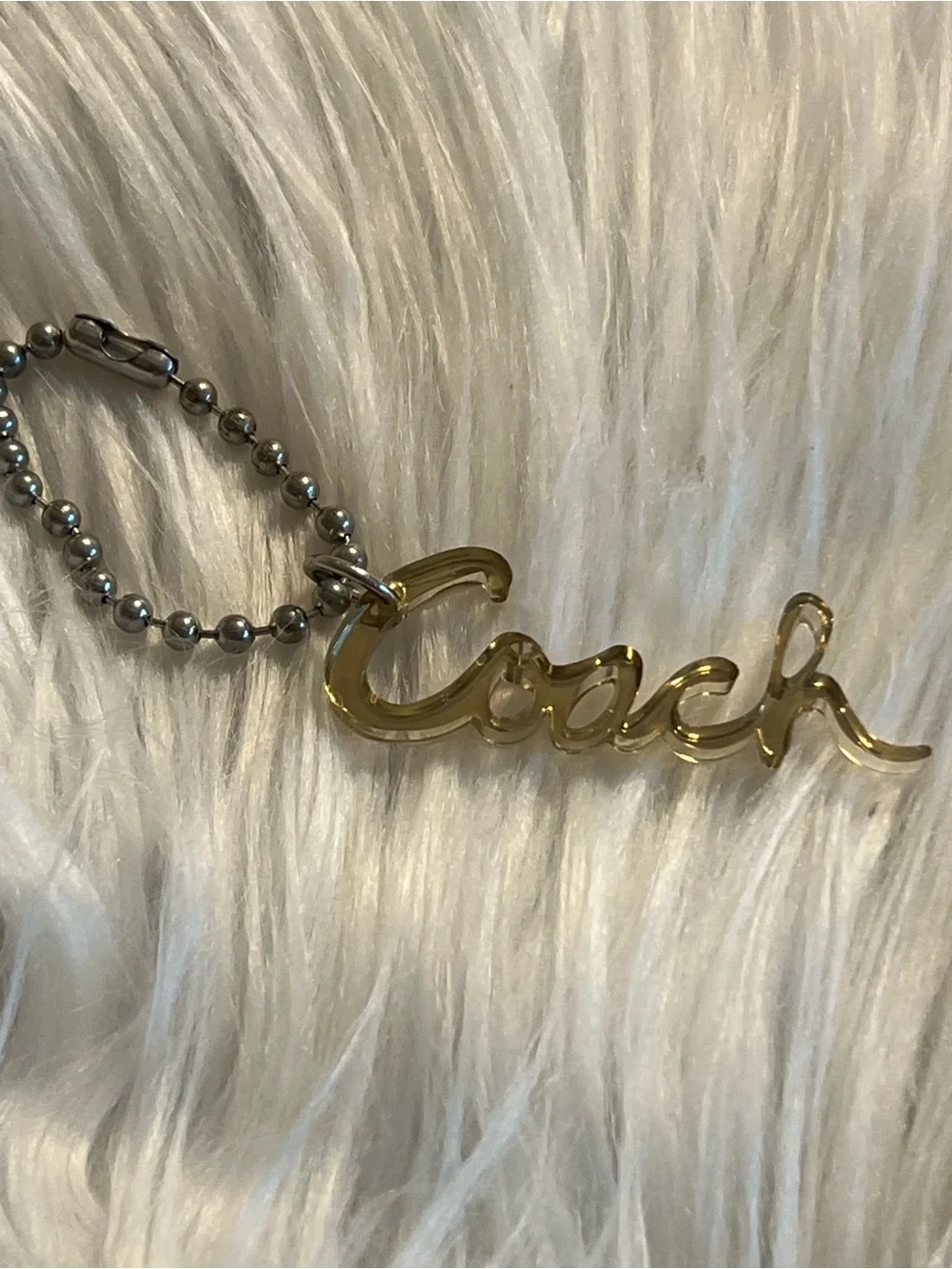 Coach poppy Y2K clear Metallic Gold Script Keychain or bag tag